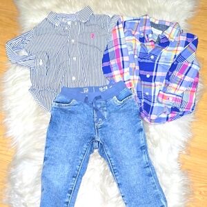 Girls Ralph Lauren Baby Gap 3pc bundle shirts fleece lined jeans 12-18 mo
